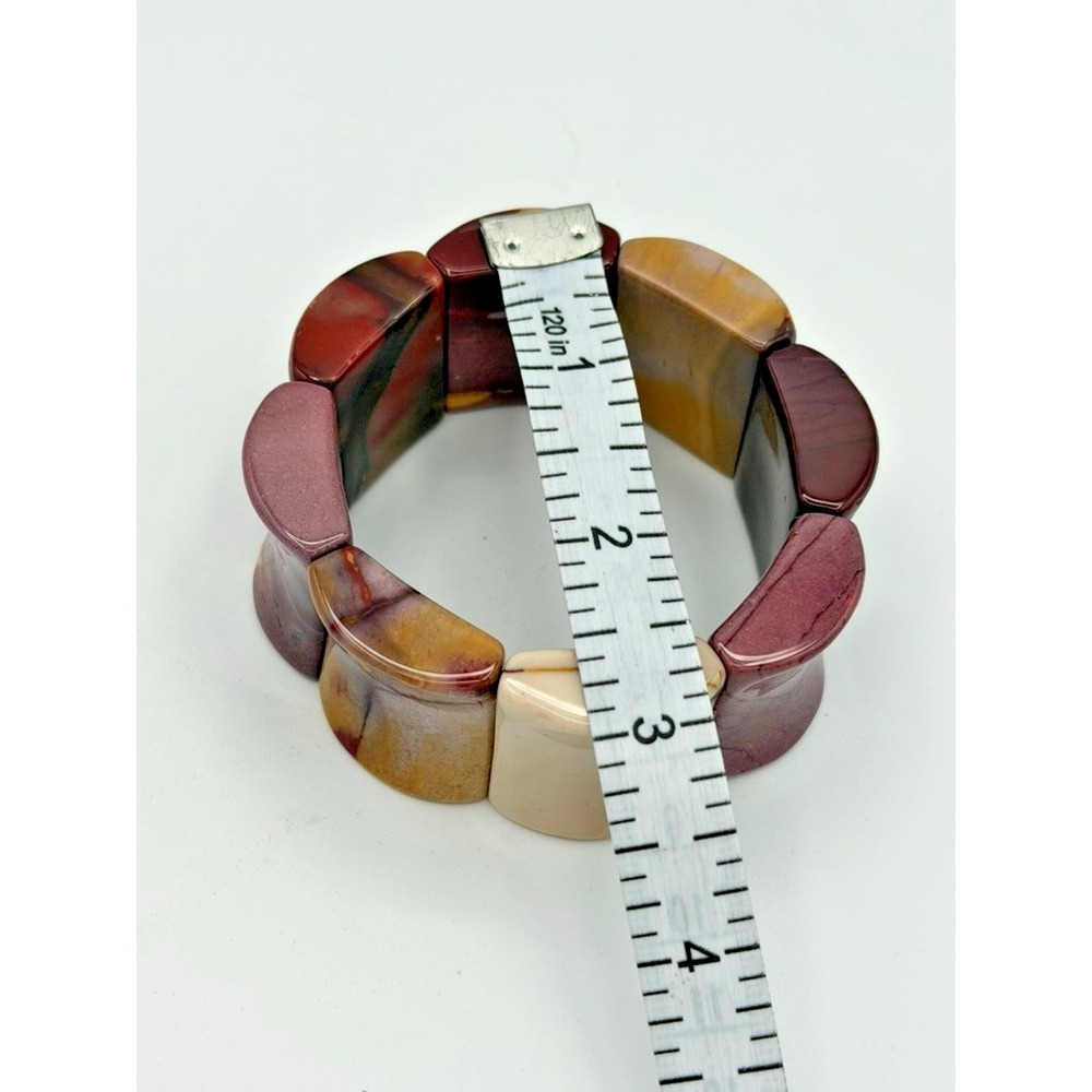 Chunky Earth Tone Stone Stretch Bracelet Burgundy Mustard Cream SX 925 Spacer - Picture 4 of 6